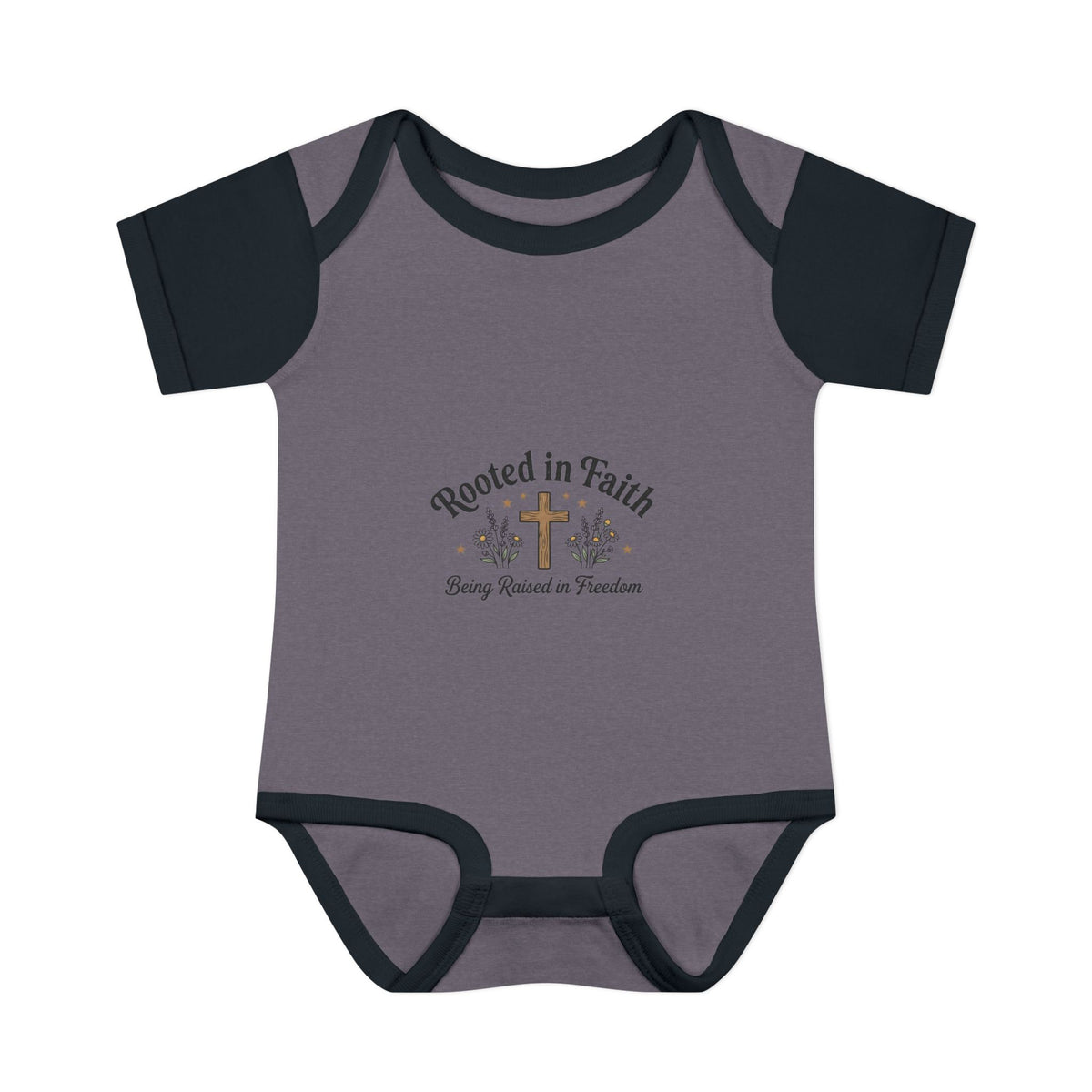 Infant Bodysuit - "Rooted in Faith" Cross Baby Onesie (Religious Newborn Gift)