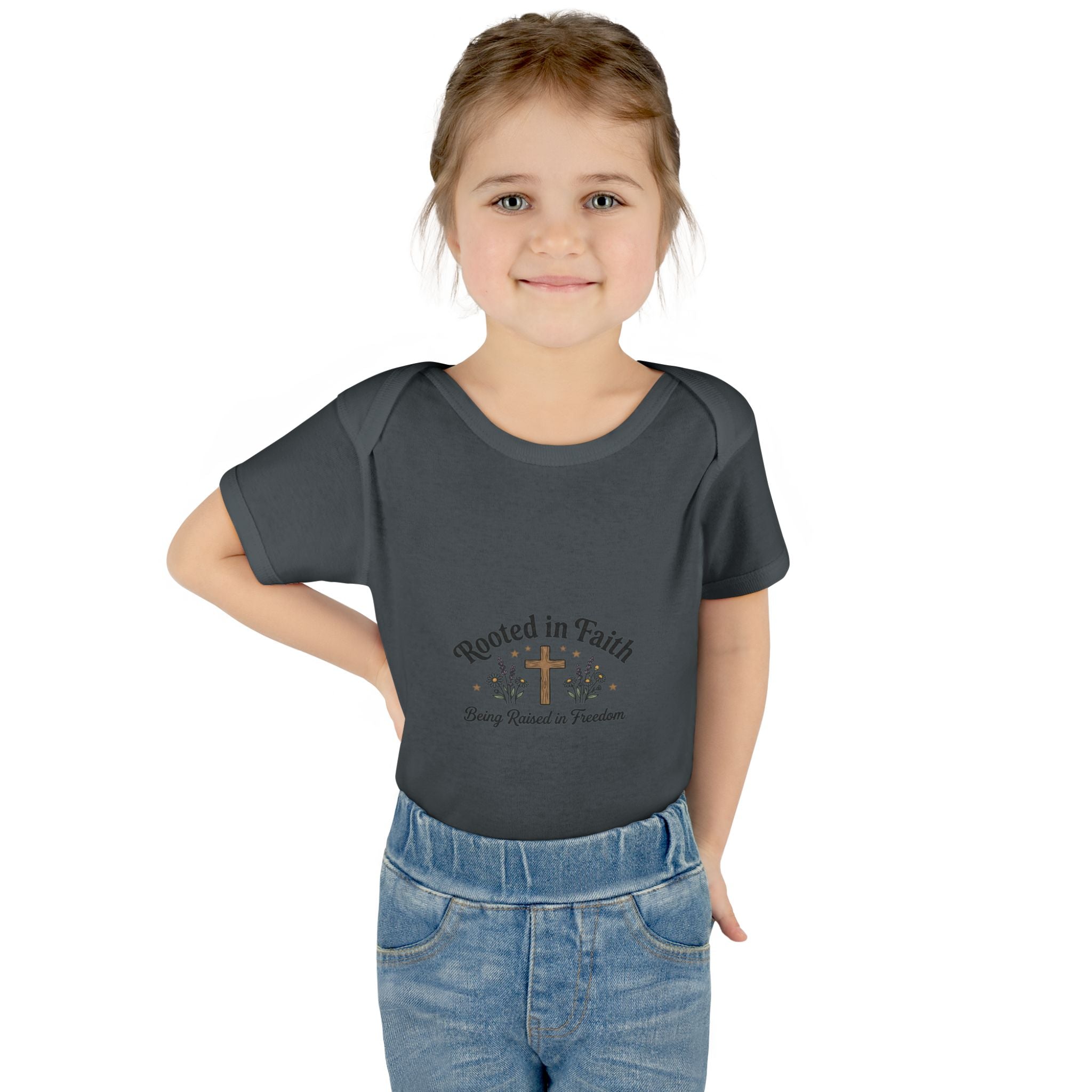 Infant Bodysuit - "Rooted in Faith" Cross Baby Onesie (Religious Newborn Gift)