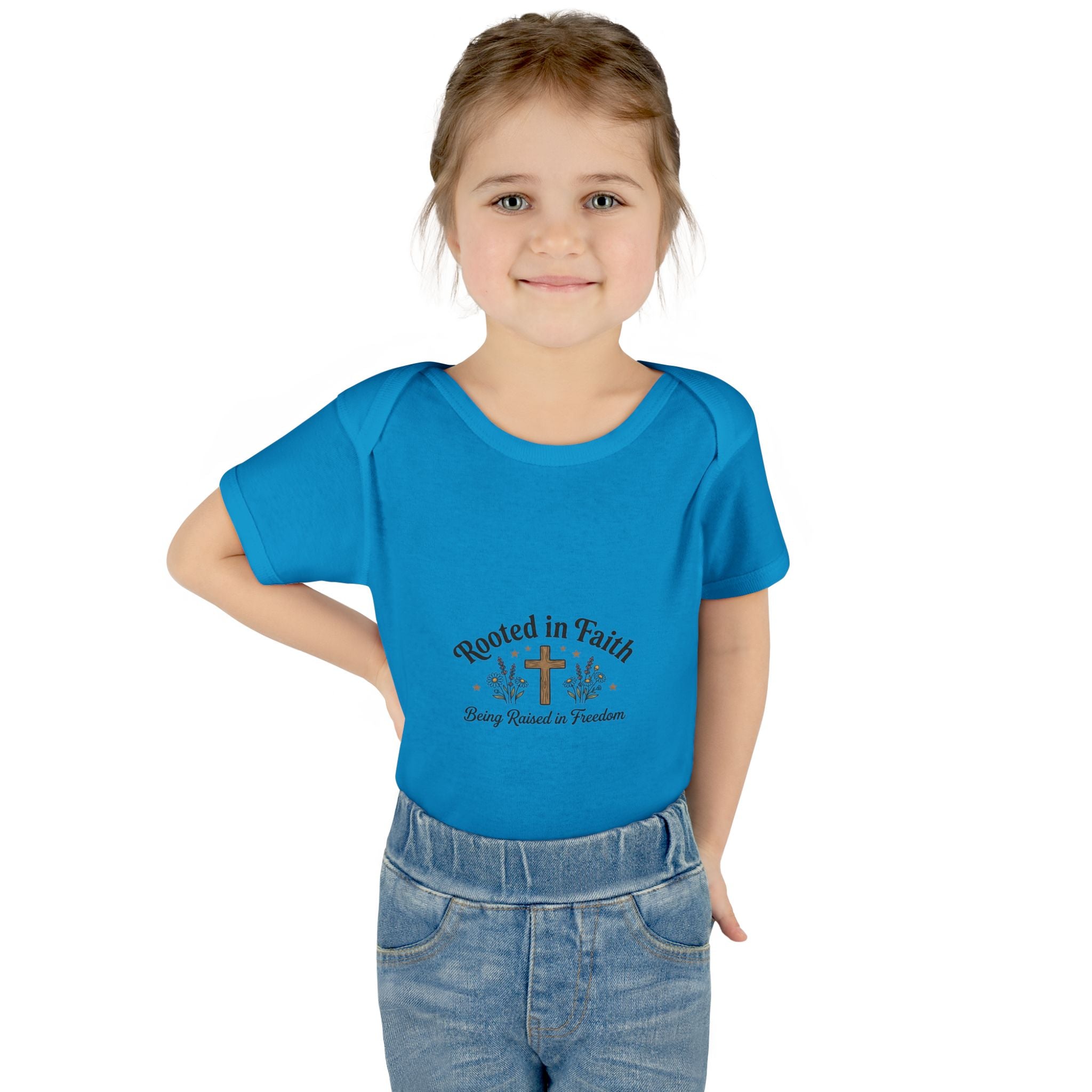 Infant Bodysuit - "Rooted in Faith" Cross Baby Onesie (Religious Newborn Gift)