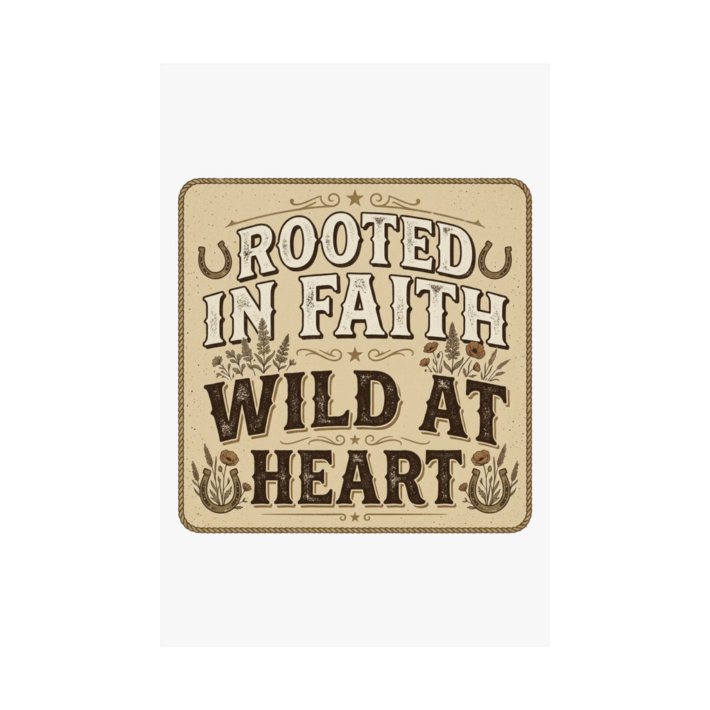 Rooted in Faith, Wild at Heart Matte Poster — Rustic Inspirational Wall Art