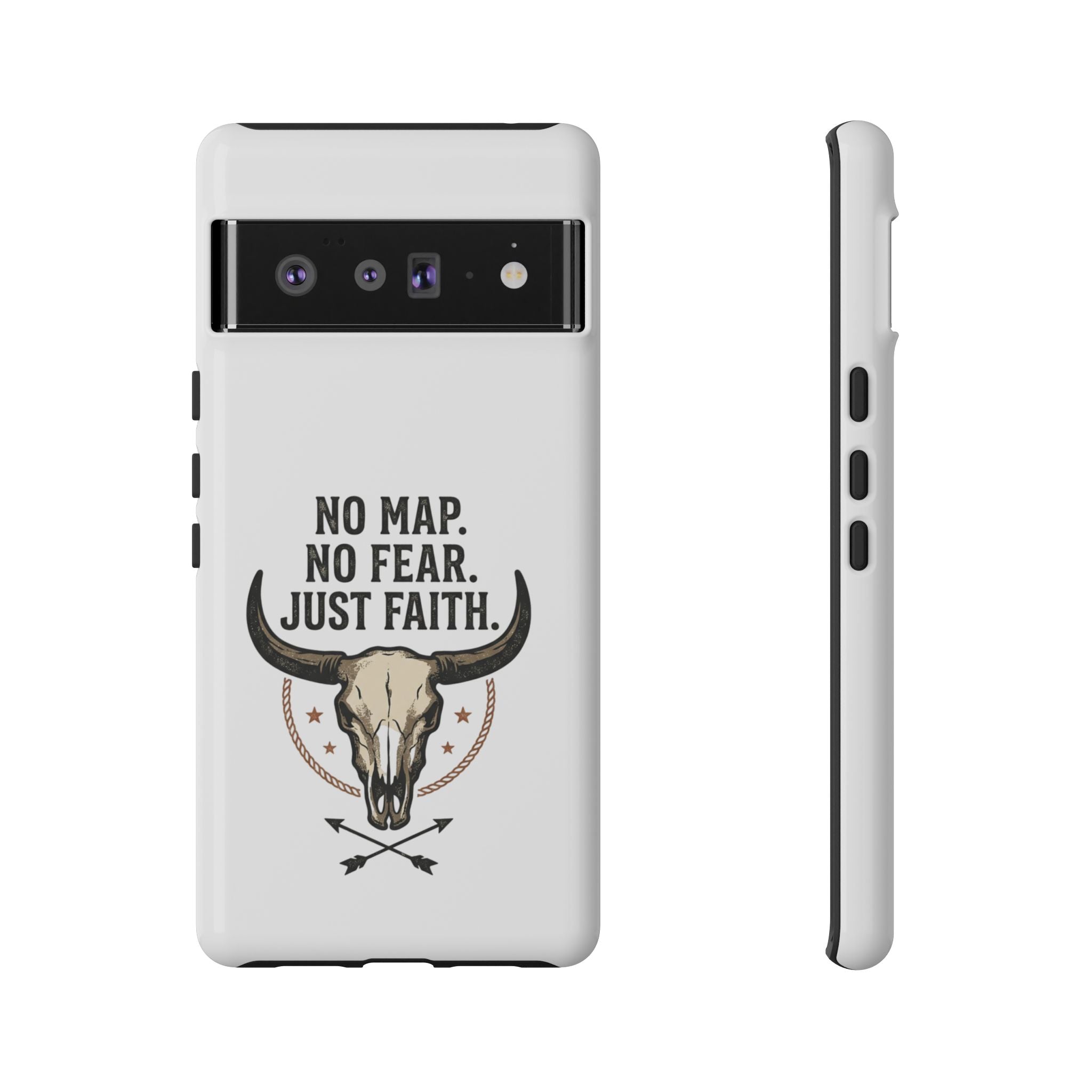Phone Case — "No Map. No Fear. Just Faith." Skull Design