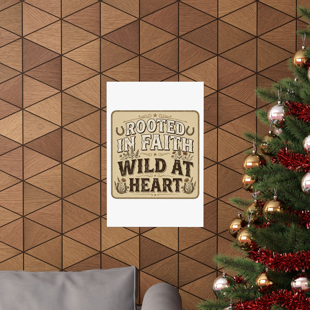 Rooted in Faith, Wild at Heart Matte Poster — Rustic Inspirational Wall Art