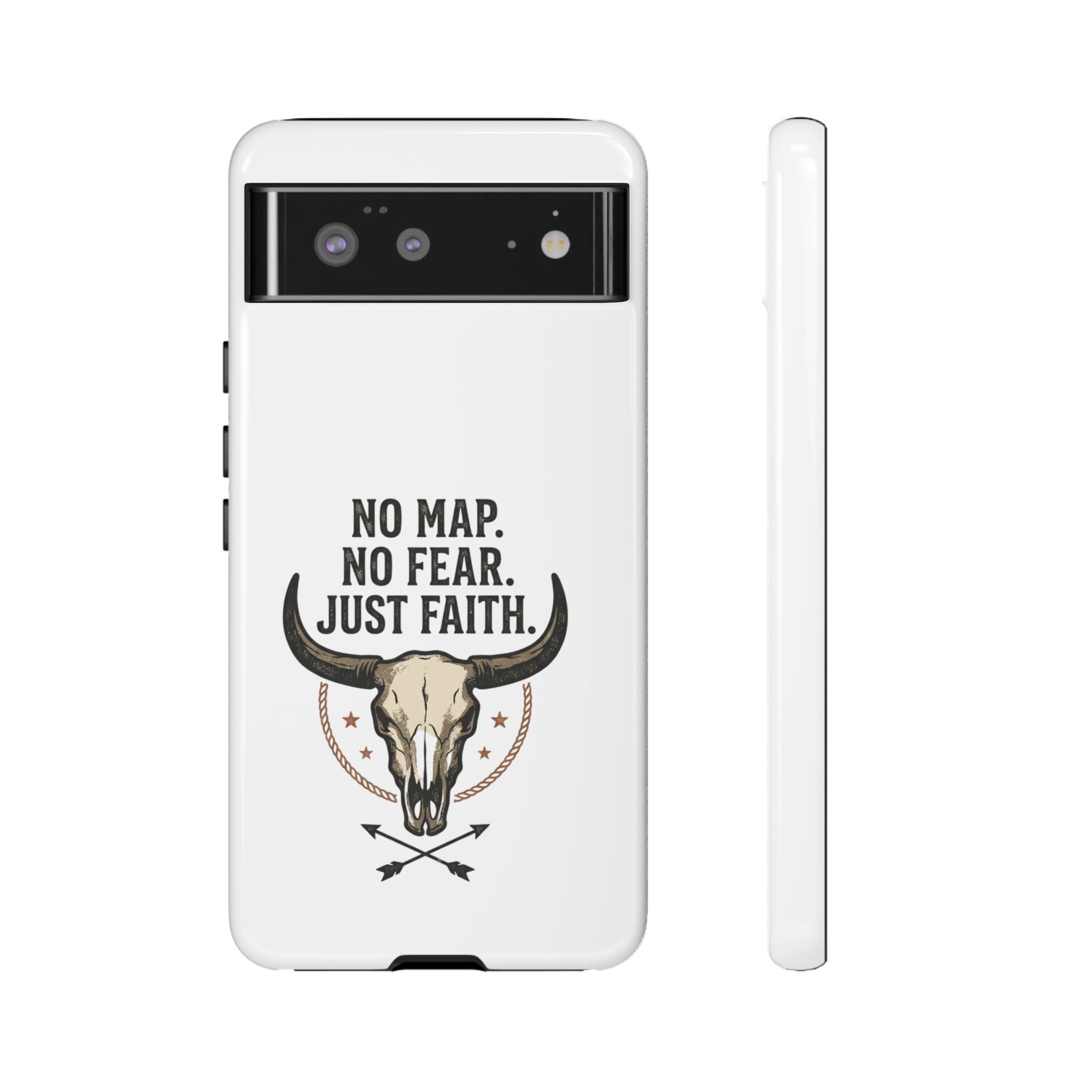 Phone Case — "No Map. No Fear. Just Faith." Skull Design