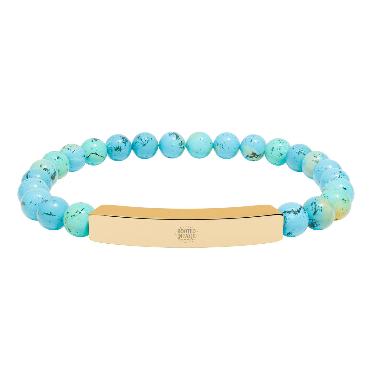 Engravable Natural Stone Bead Bar Bracelet — Stretch Bracelet with Personalized Metal Bar