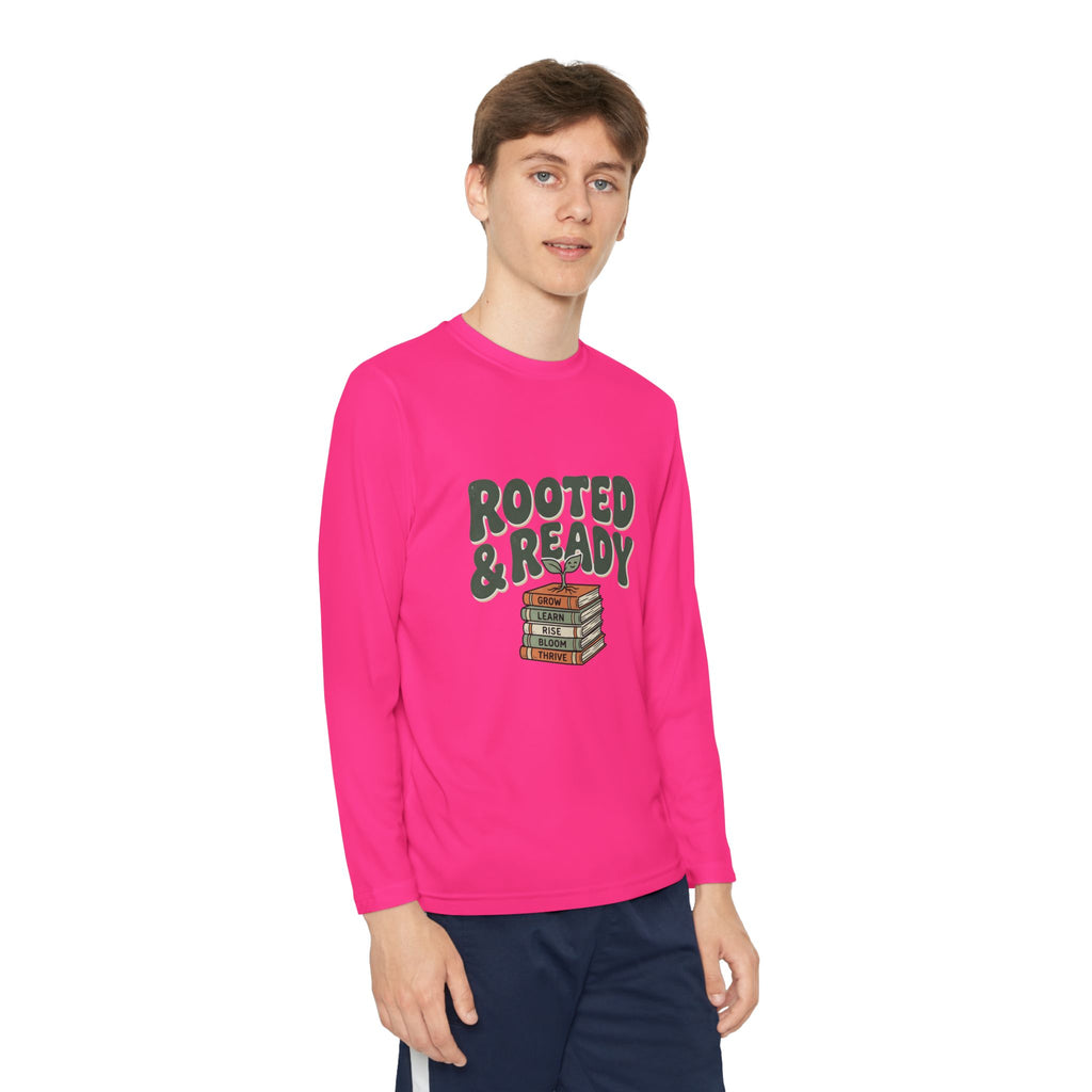 Rooted & Ready Youth Long Sleeve Tee - Stacked Books Graphic for Young Readers, Back-to-School Gift