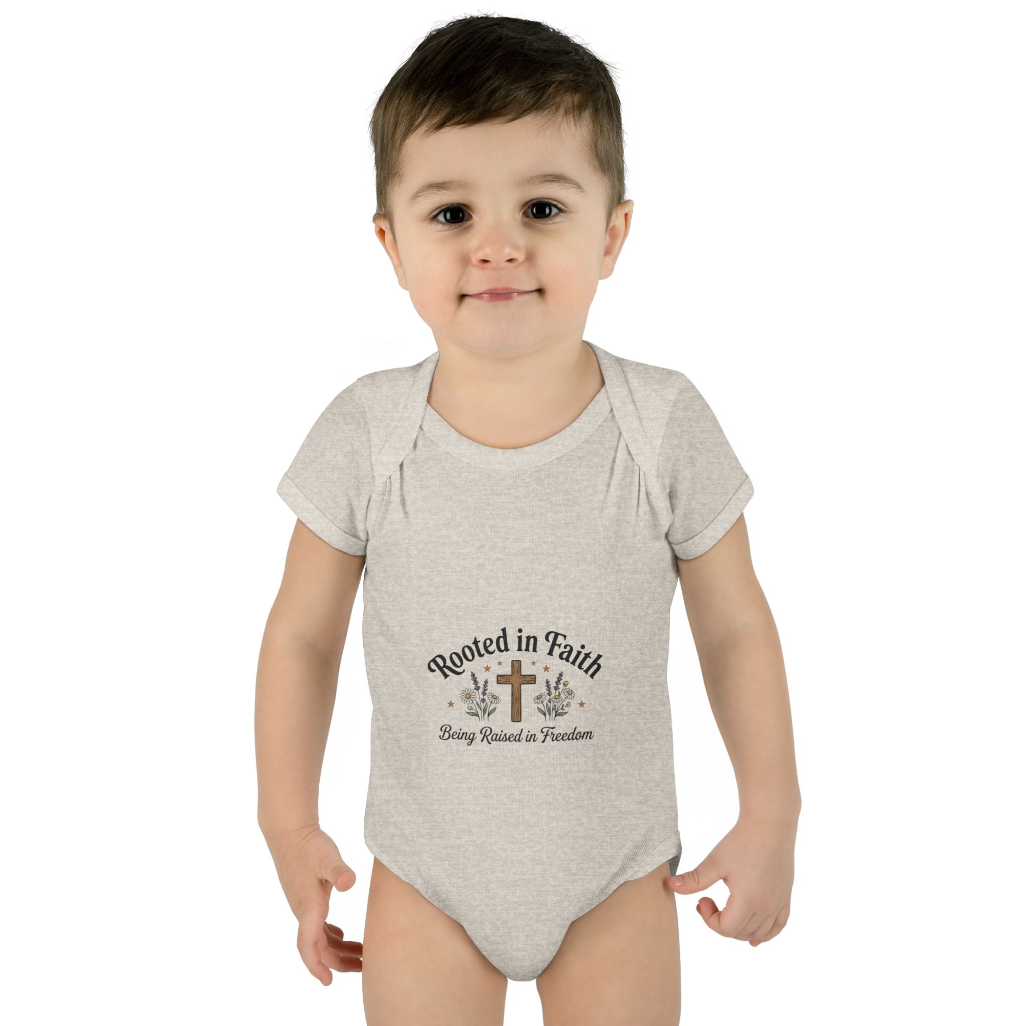 Infant Bodysuit - "Rooted in Faith" Cross Baby Onesie (Religious Newborn Gift)