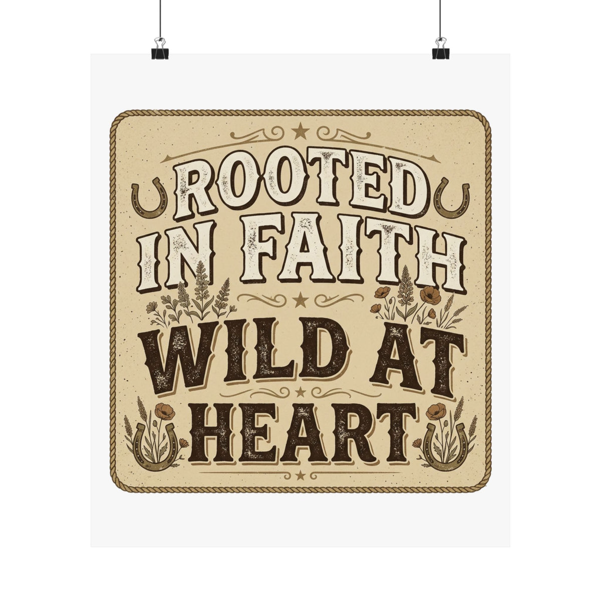 Rooted in Faith, Wild at Heart Matte Poster — Rustic Inspirational Wall Art