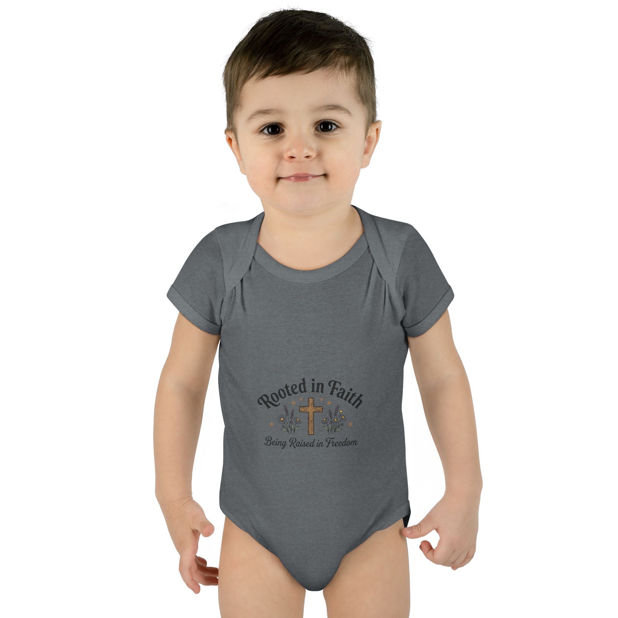 Infant Bodysuit - "Rooted in Faith" Cross Baby Onesie (Religious Newborn Gift)