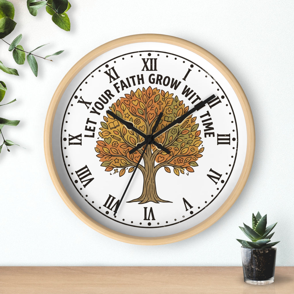 Fall Tree Wall Clock — "Let Your Faith Grow With Time" Inspirational Home Decor
