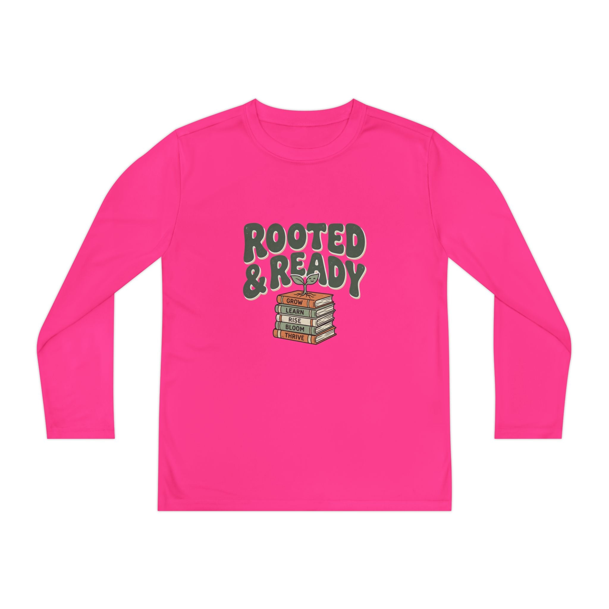 Rooted & Ready Youth Long Sleeve Tee - Stacked Books Graphic for Young Readers, Back-to-School Gift