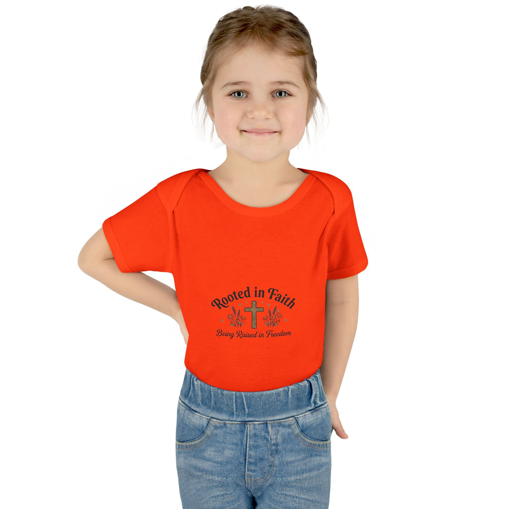 Infant Bodysuit - "Rooted in Faith" Cross Baby Onesie (Religious Newborn Gift)