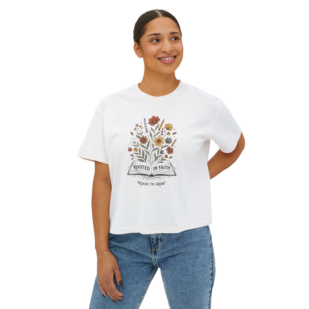 Women's Tee — "Rooted in Faith, Ready to Grow" Floral Graphic