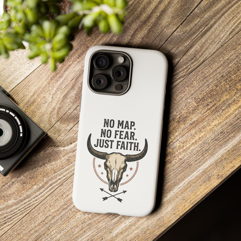Phone Case — "No Map. No Fear. Just Faith." Skull Design