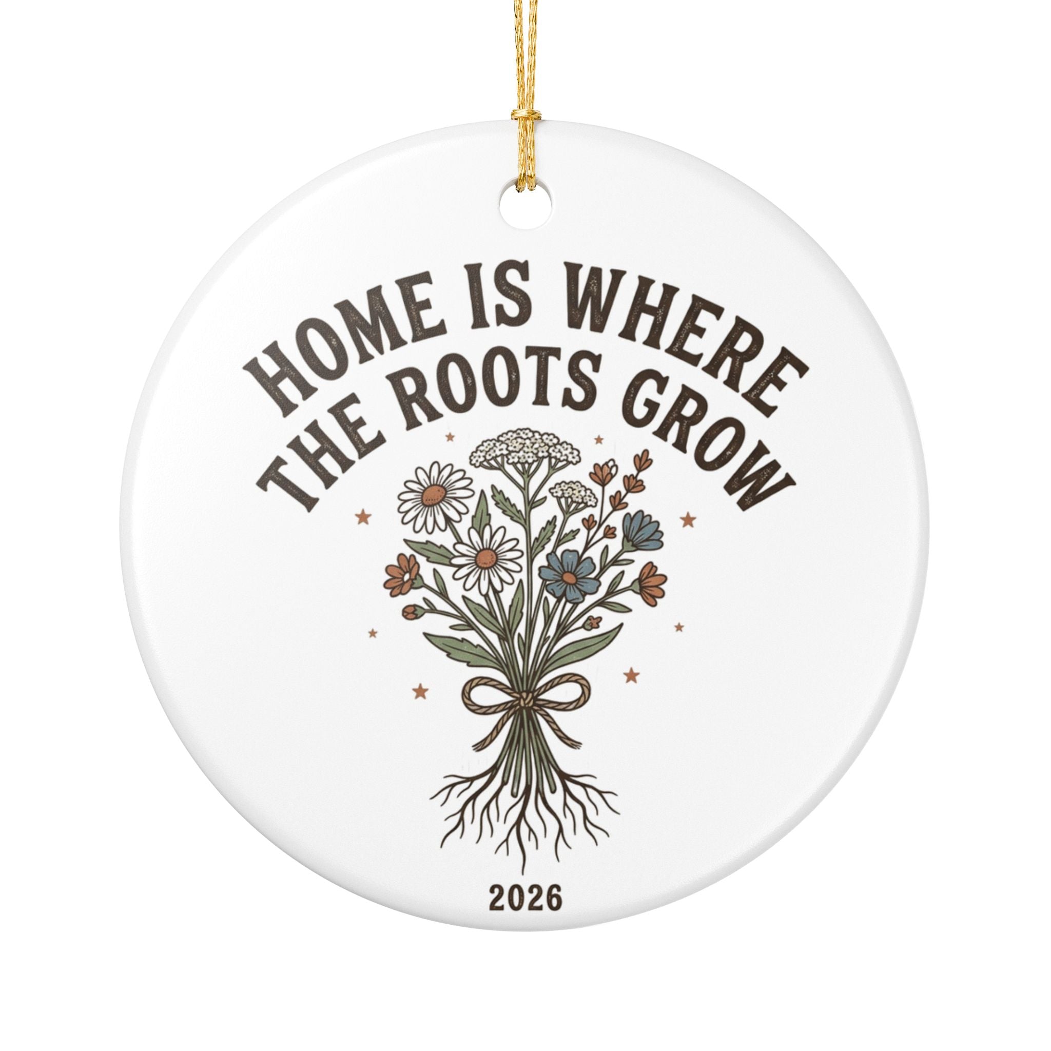Heart Ceramic Ornament - “Home Is Where The Roots Grow” Floral Keepsake