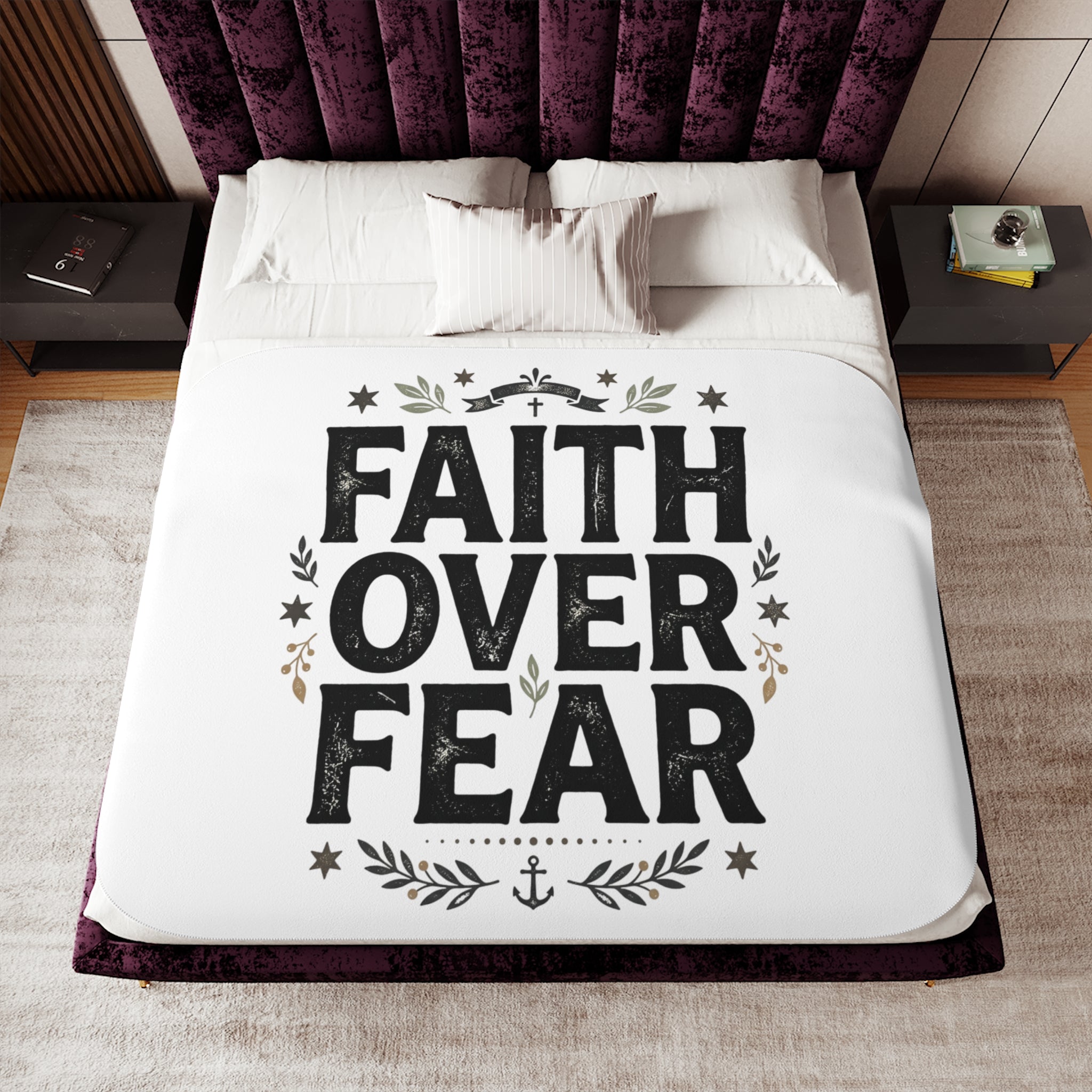 Faith Over Fear Sherpa Blanket — Cozy Inspirational Throw for Christian Home & Gifts