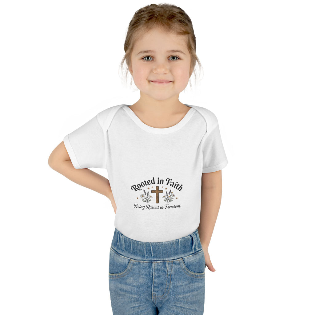 Infant Bodysuit - "Rooted in Faith" Cross Baby Onesie (Religious Newborn Gift)