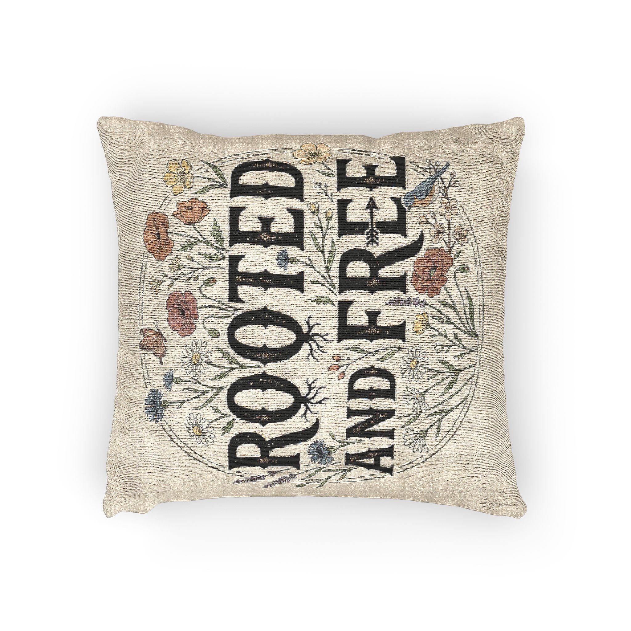Woven Pillow - "Rooted and Free" Floral Tapestry Throw Pillow