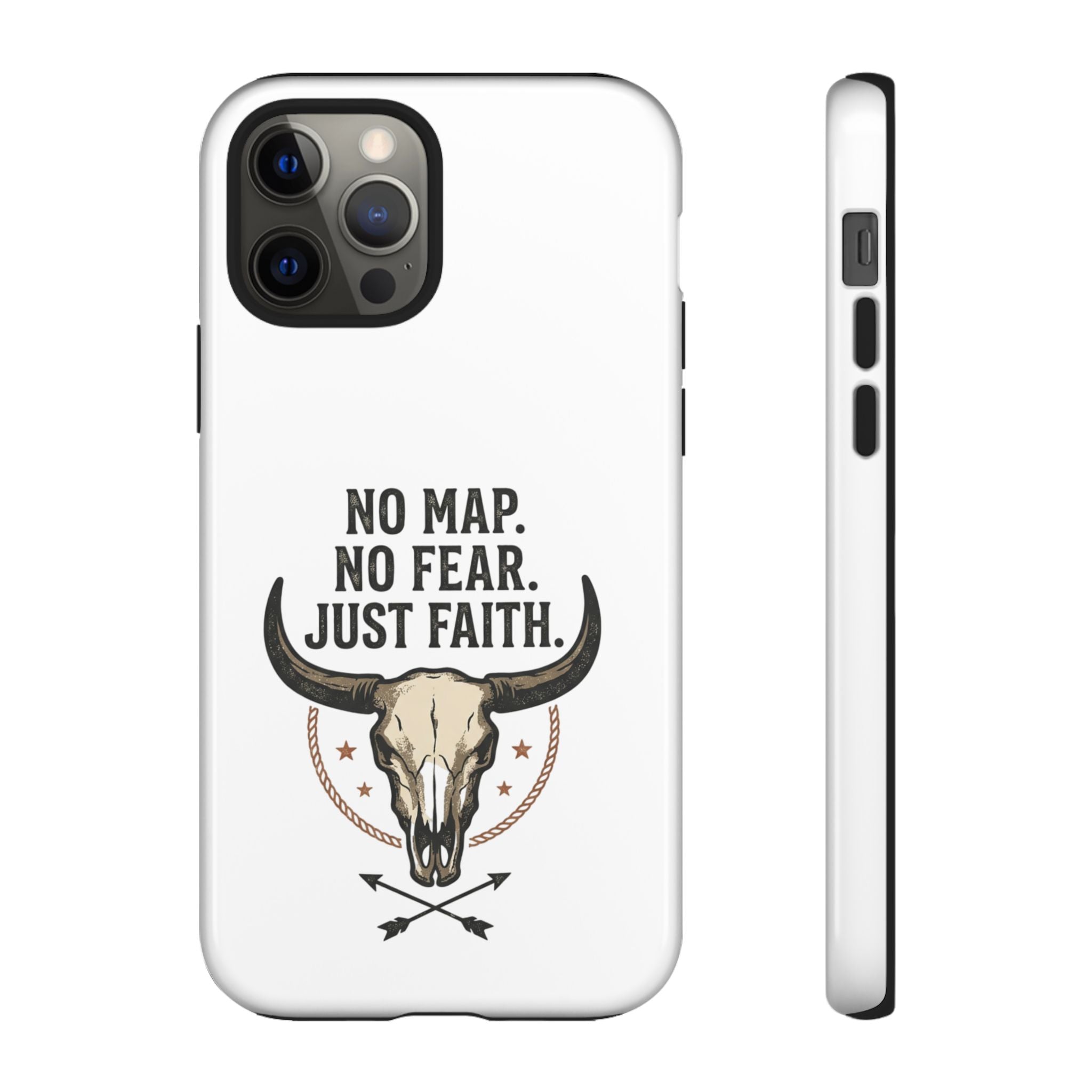 Phone Case — "No Map. No Fear. Just Faith." Skull Design