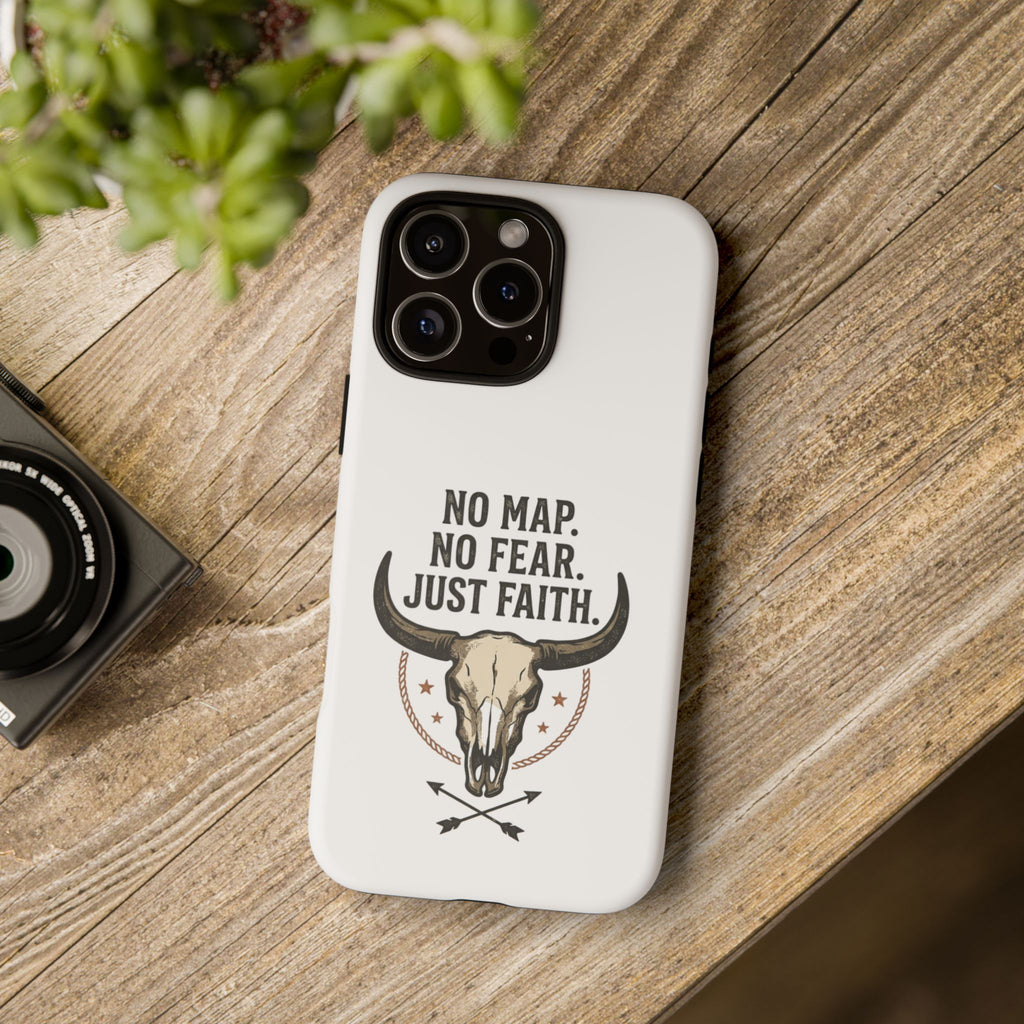 Phone Case — "No Map. No Fear. Just Faith." Skull Design