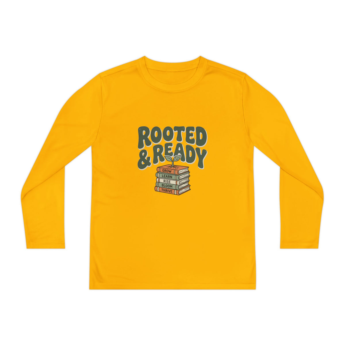 Rooted & Ready Youth Long Sleeve Tee - Stacked Books Graphic for Young Readers, Back-to-School Gift