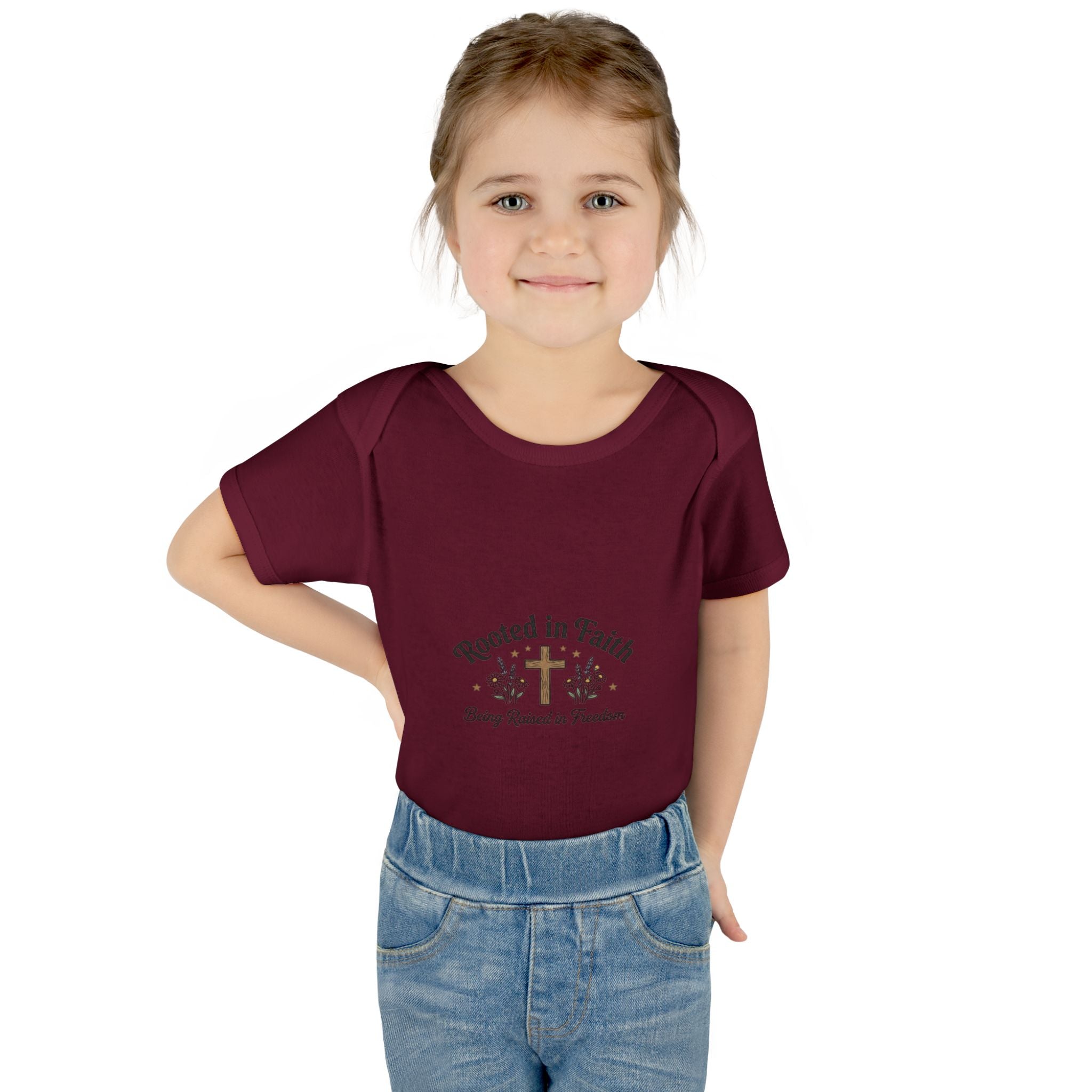 Infant Bodysuit - "Rooted in Faith" Cross Baby Onesie (Religious Newborn Gift)
