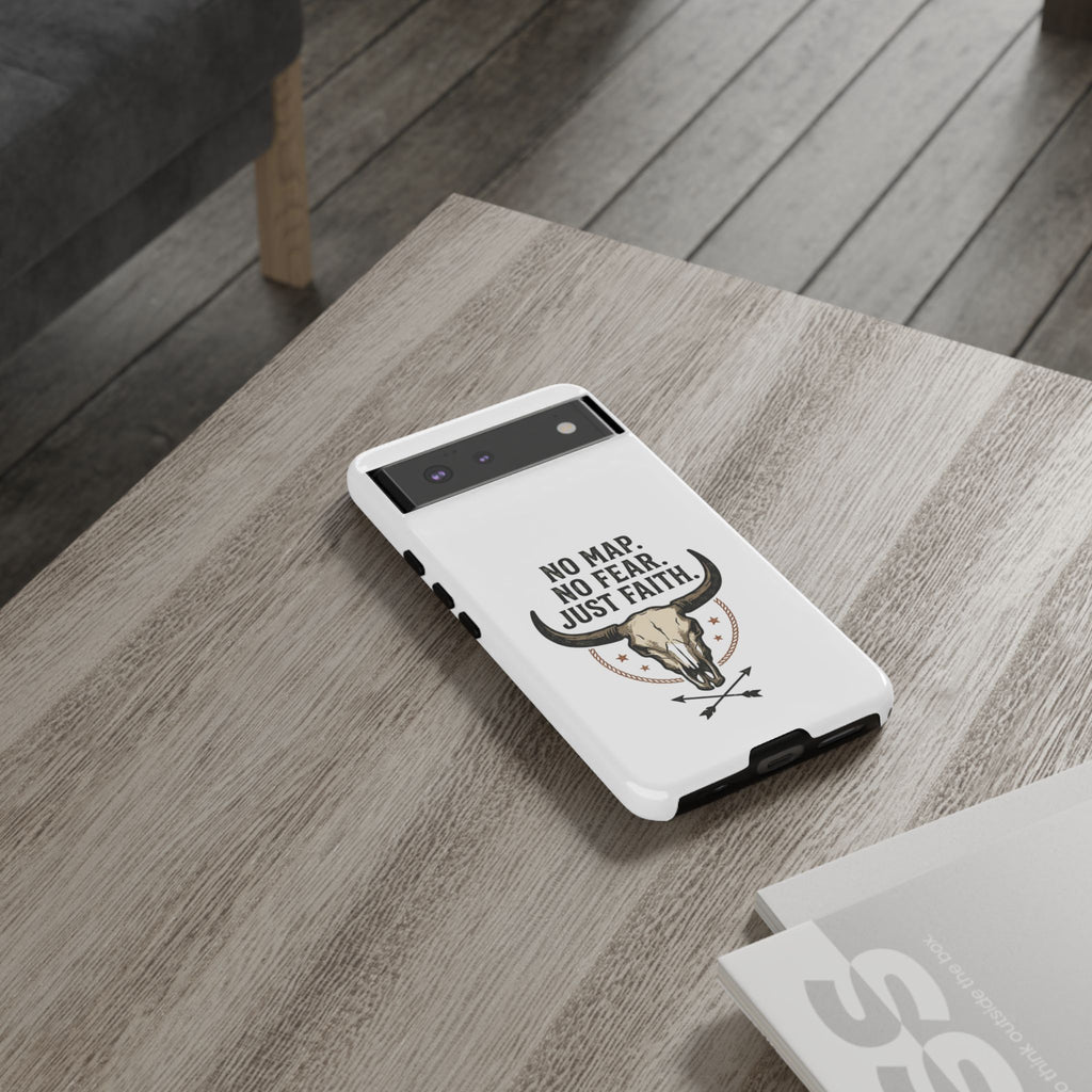 Phone Case — "No Map. No Fear. Just Faith." Skull Design