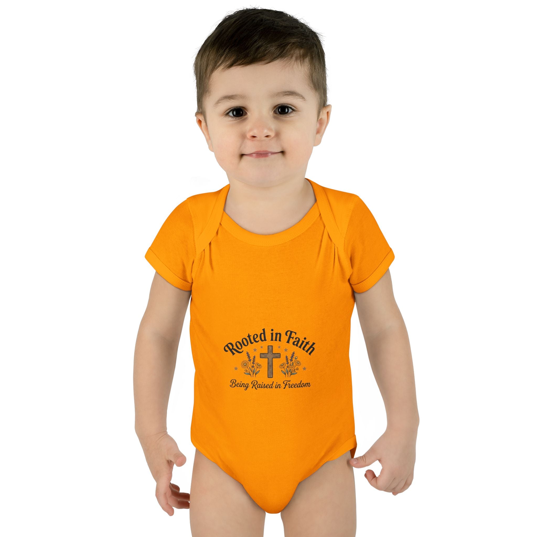 Infant Bodysuit - "Rooted in Faith" Cross Baby Onesie (Religious Newborn Gift)