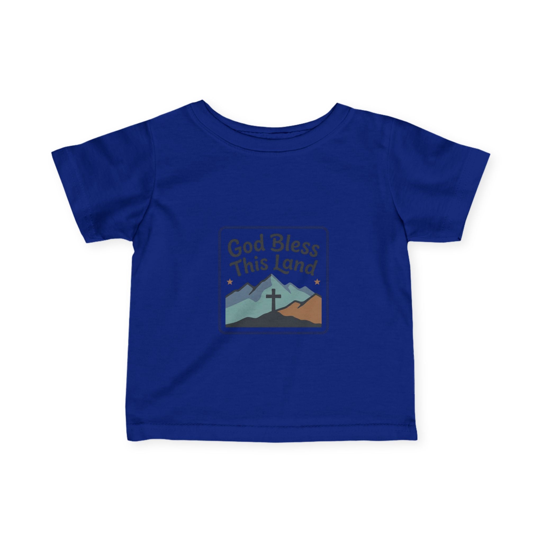 Infant Tee — "God Bless This Land" Mountain Cross Baby Shirt