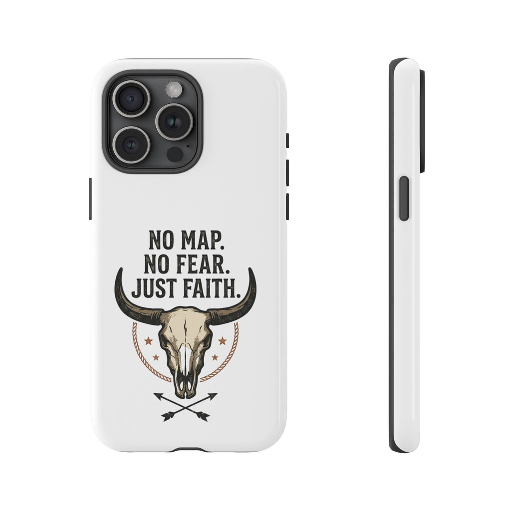 Phone Case — "No Map. No Fear. Just Faith." Skull Design