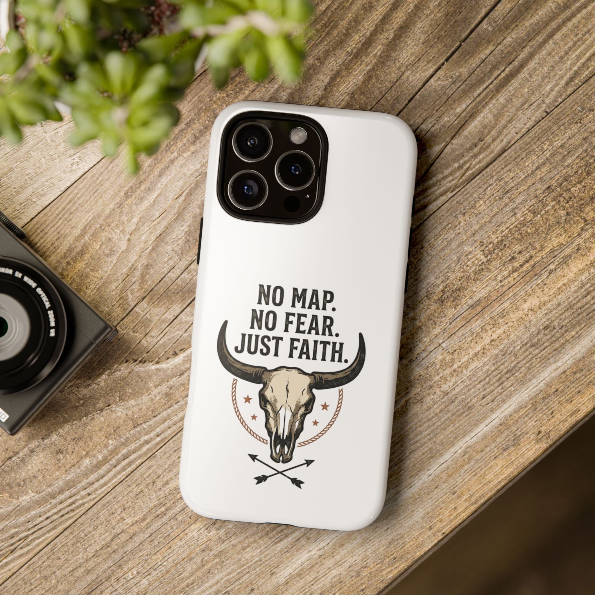 Phone Case — "No Map. No Fear. Just Faith." Skull Design