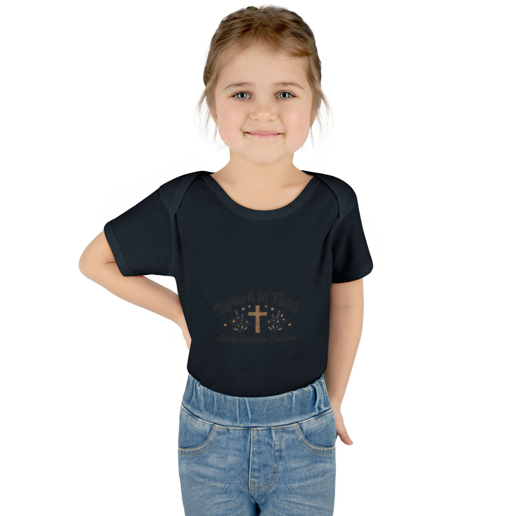 Infant Bodysuit - "Rooted in Faith" Cross Baby Onesie (Religious Newborn Gift)