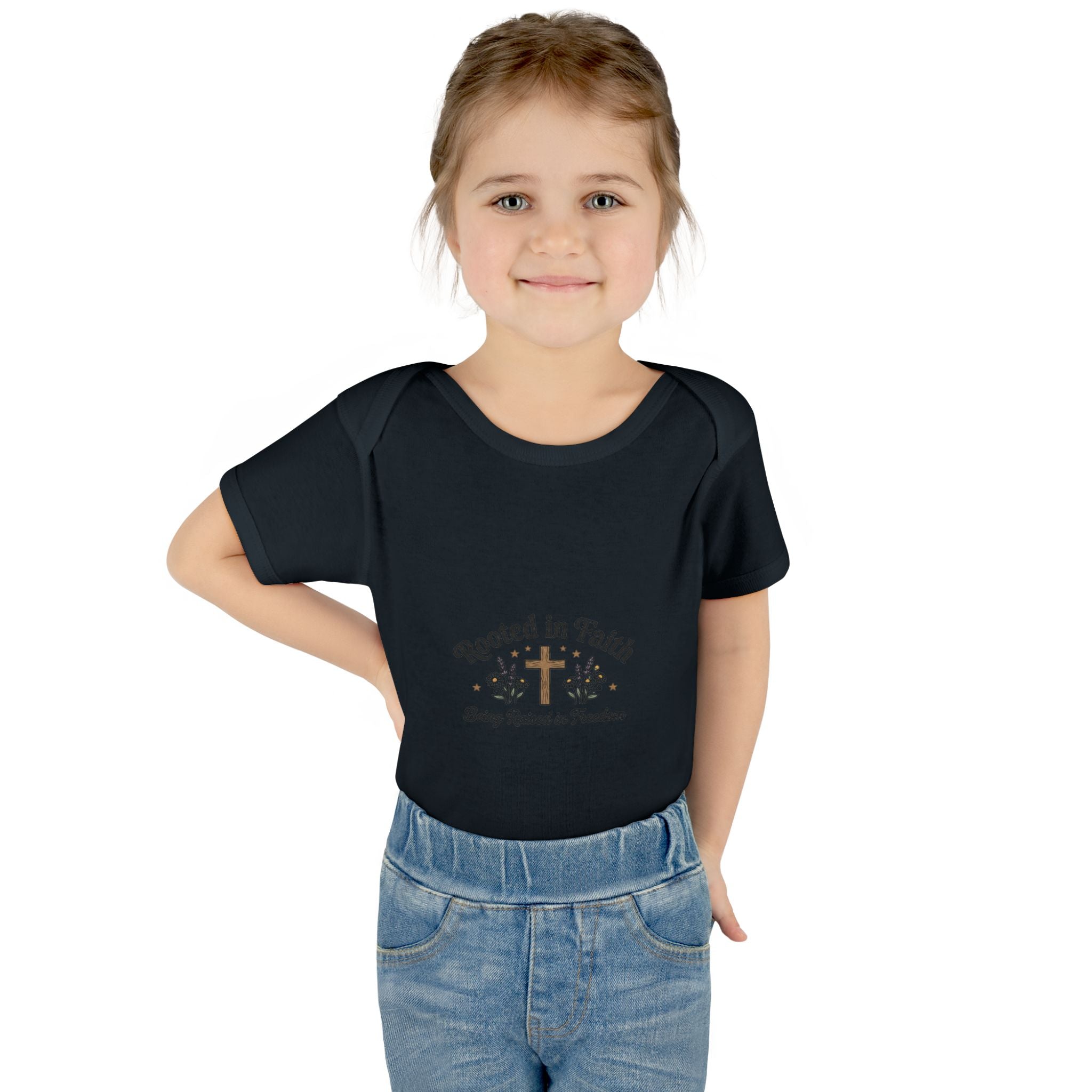 Infant Bodysuit - "Rooted in Faith" Cross Baby Onesie (Religious Newborn Gift)