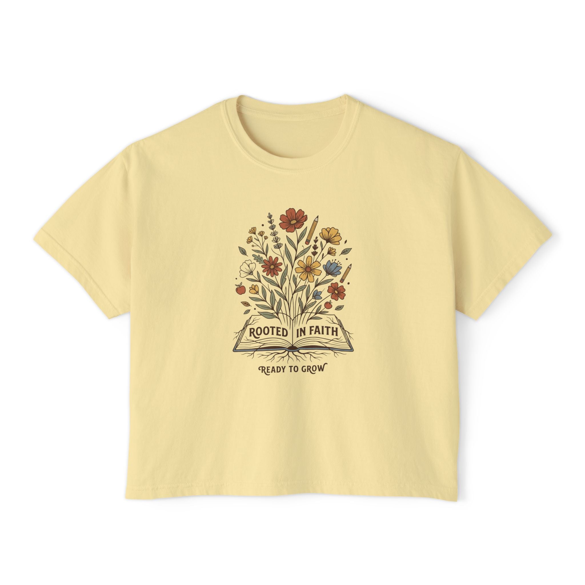 Women's Tee — "Rooted in Faith, Ready to Grow" Floral Graphic
