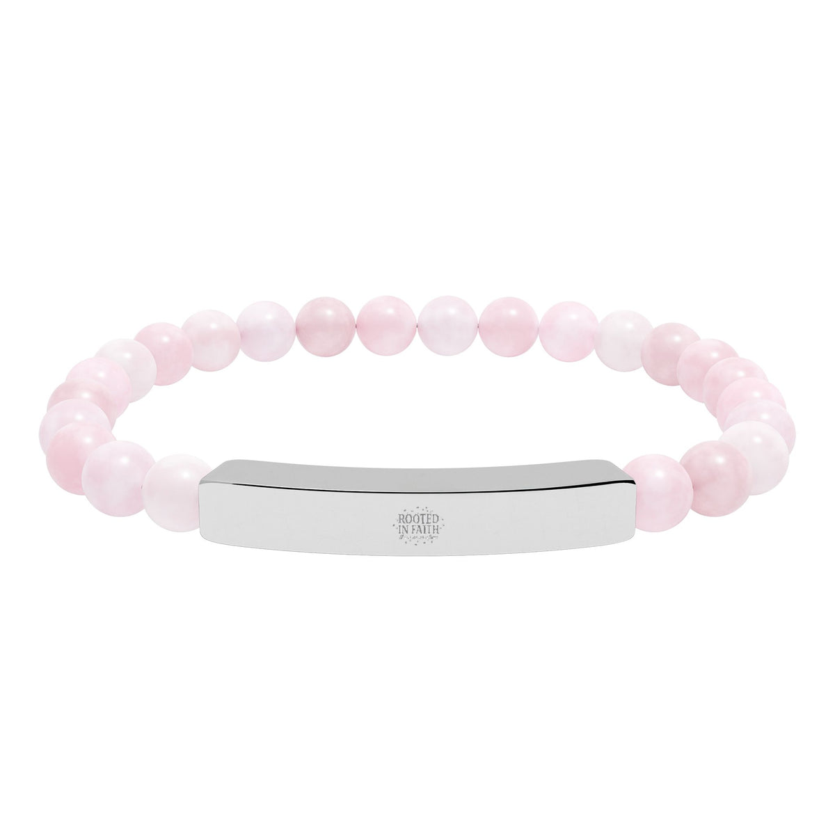 Engravable Natural Stone Bead Bar Bracelet — Stretch Bracelet with Personalized Metal Bar