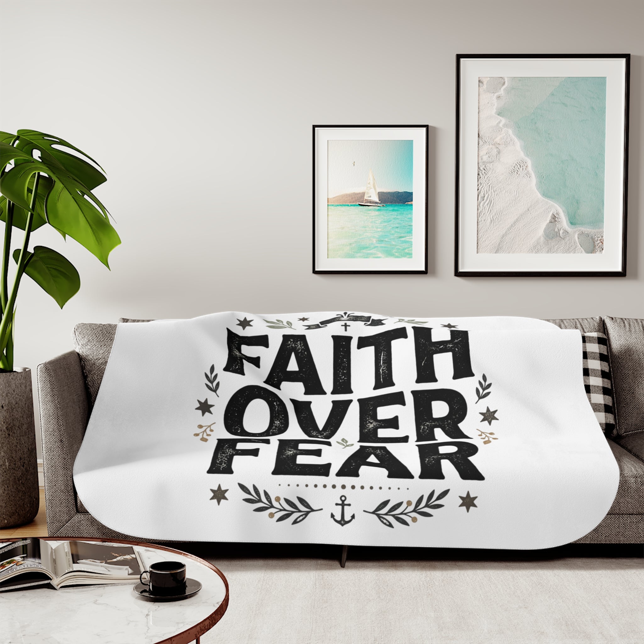 Faith Over Fear Sherpa Blanket — Cozy Inspirational Throw for Christian Home & Gifts