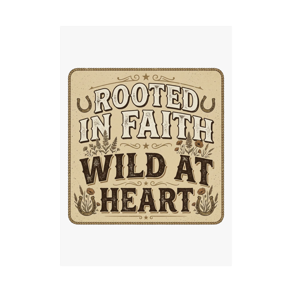 Rooted in Faith, Wild at Heart Matte Poster — Rustic Inspirational Wall Art