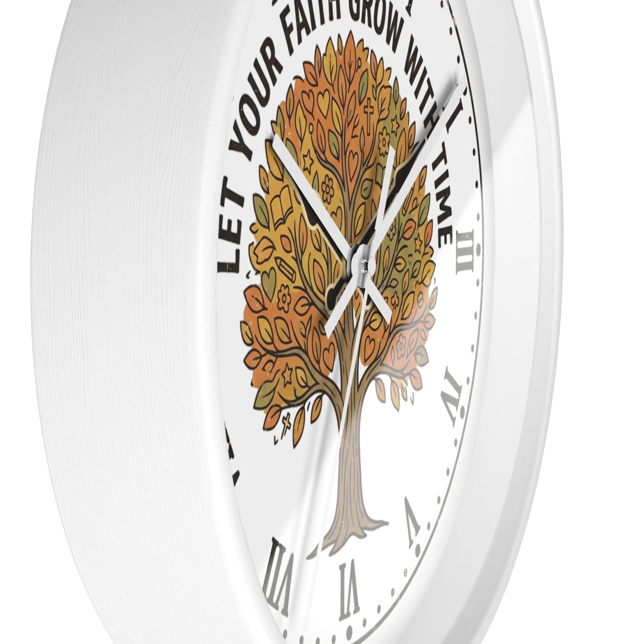 Fall Tree Wall Clock — "Let Your Faith Grow With Time" Inspirational Home Decor