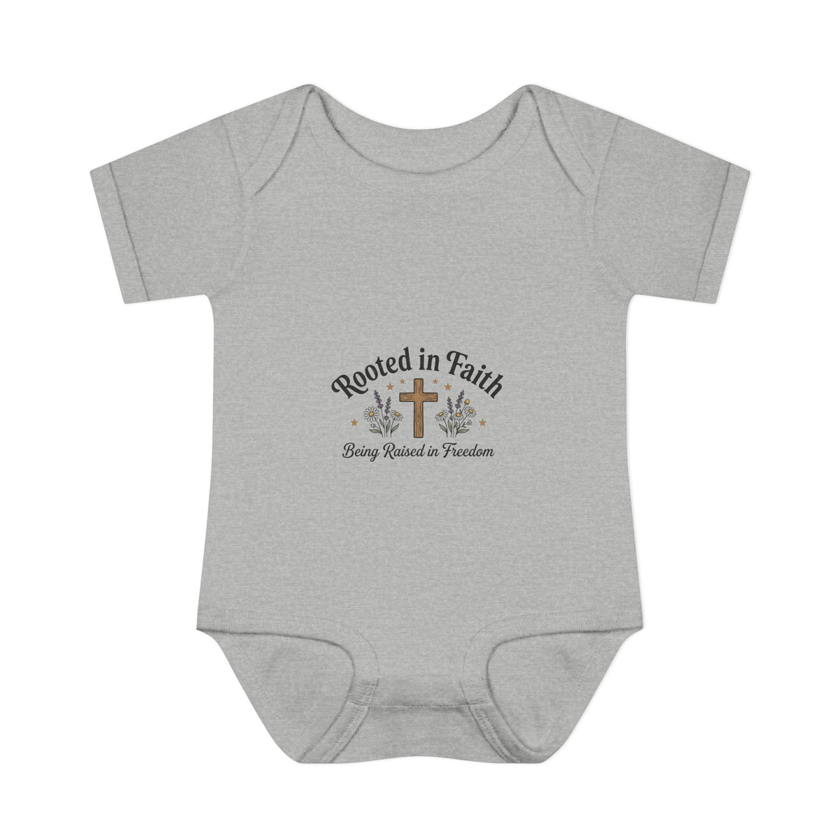 Infant Bodysuit - "Rooted in Faith" Cross Baby Onesie (Religious Newborn Gift)