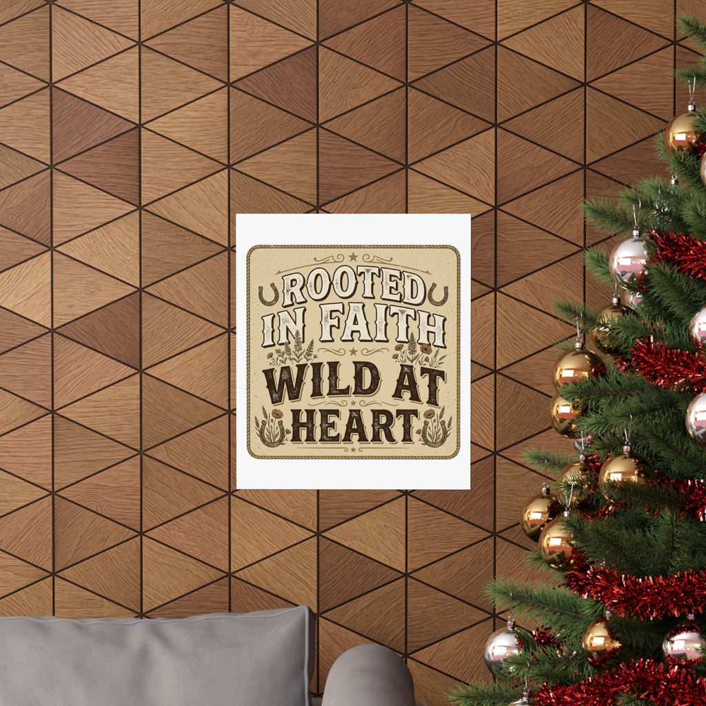 Rooted in Faith, Wild at Heart Matte Poster — Rustic Inspirational Wall Art