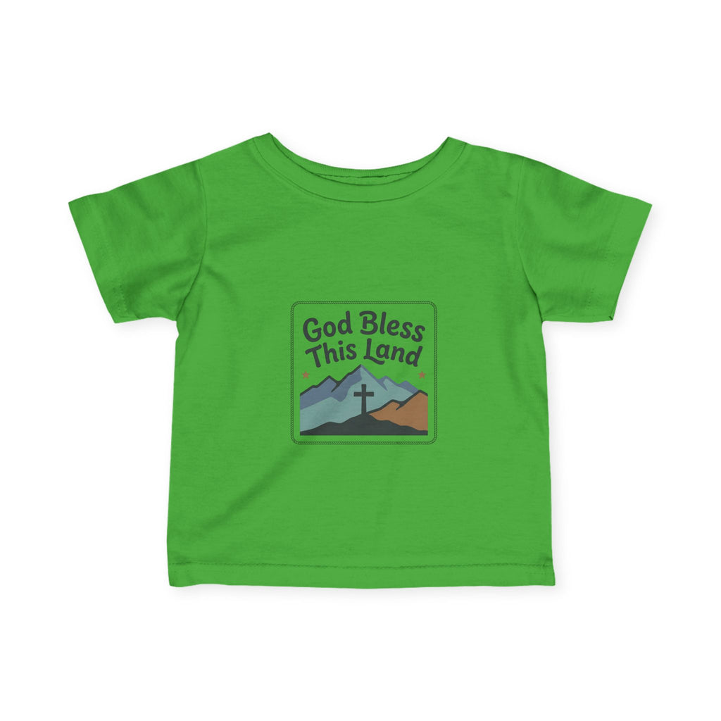Infant Tee — "God Bless This Land" Mountain Cross Baby Shirt