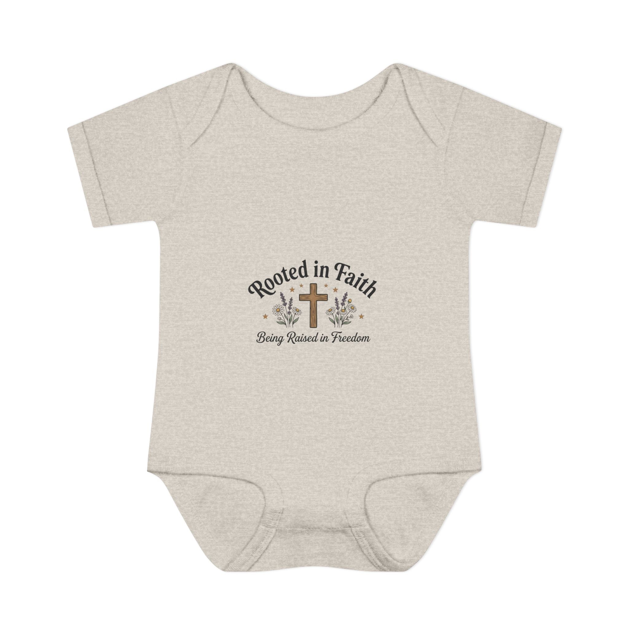 Infant Bodysuit - "Rooted in Faith" Cross Baby Onesie (Religious Newborn Gift)