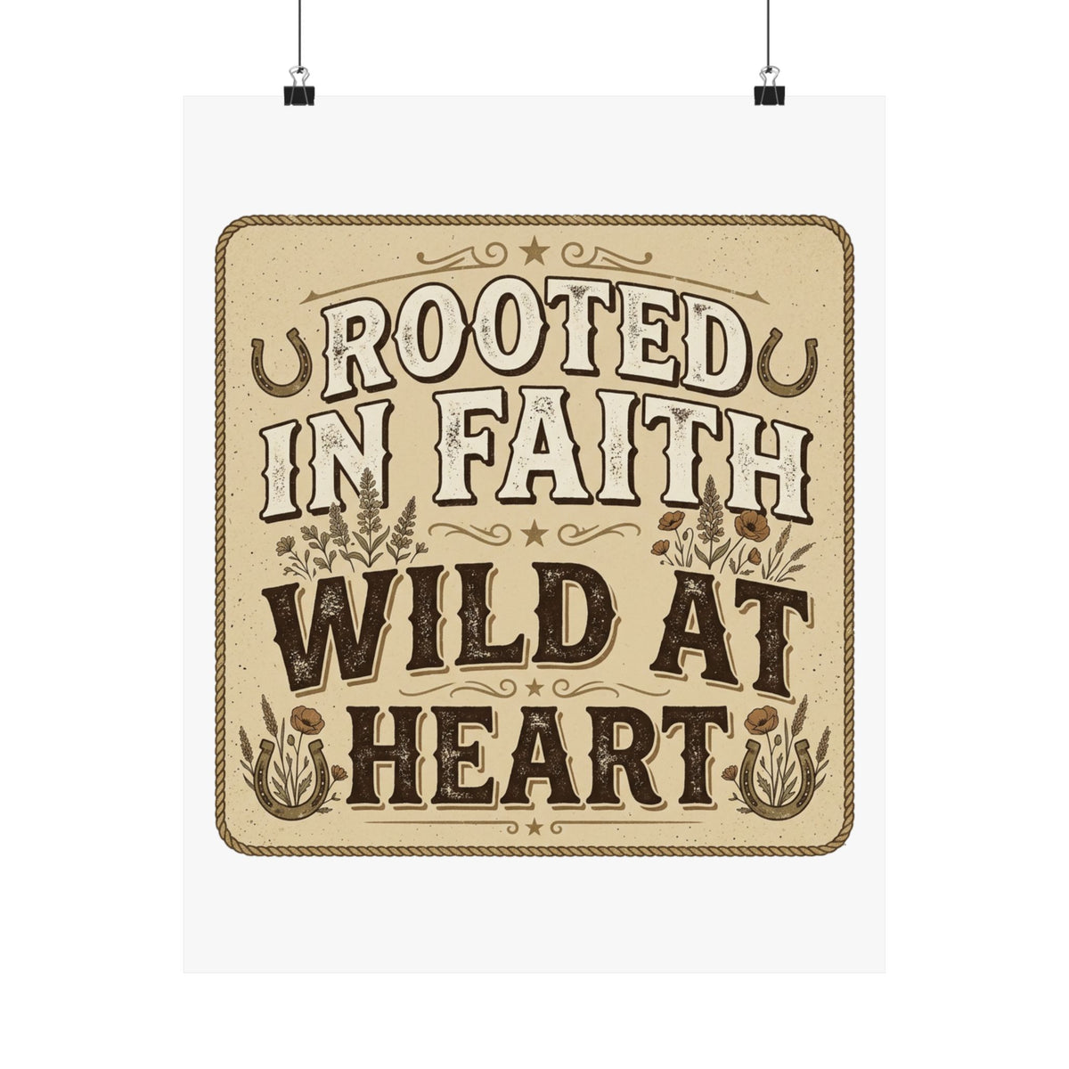 Rooted in Faith, Wild at Heart Matte Poster — Rustic Inspirational Wall Art