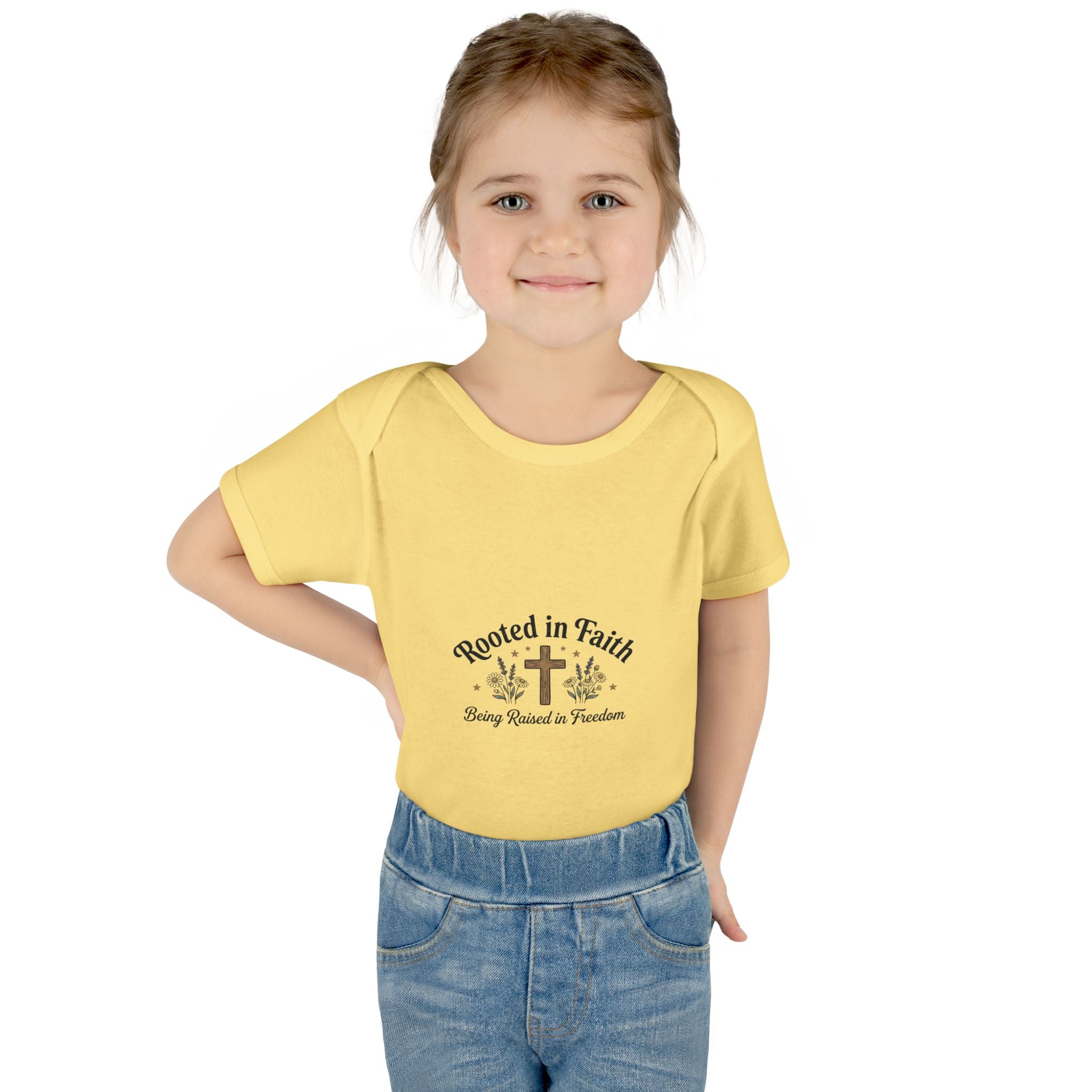 Infant Bodysuit - "Rooted in Faith" Cross Baby Onesie (Religious Newborn Gift)