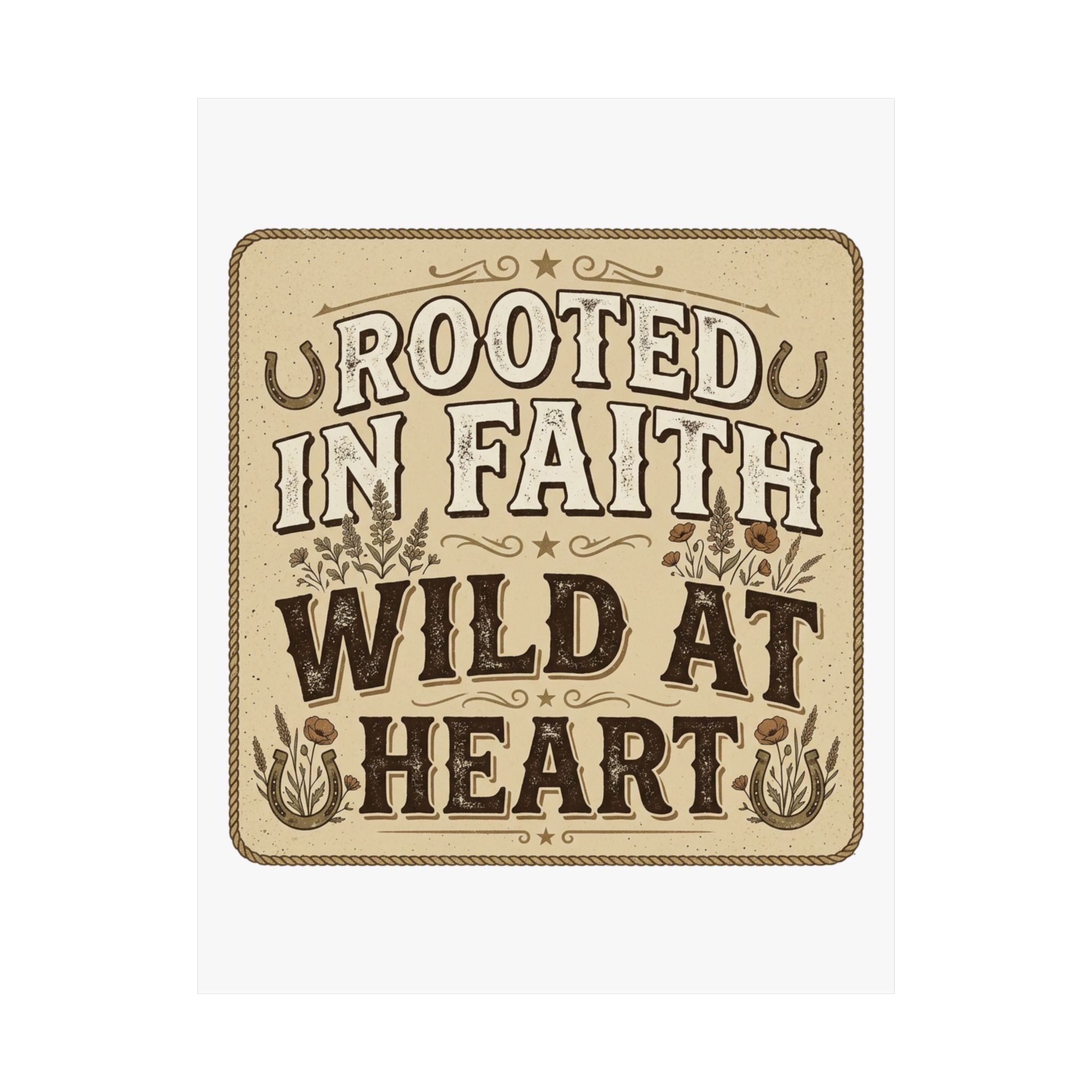 Rooted in Faith, Wild at Heart Matte Poster — Rustic Inspirational Wall Art