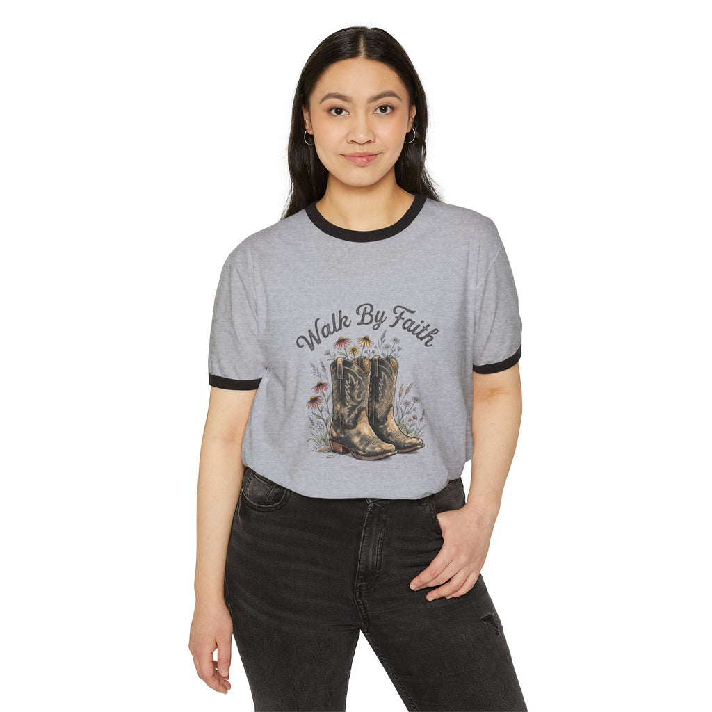 Walk By Faith Cowboy Boots Ringer T-Shirt