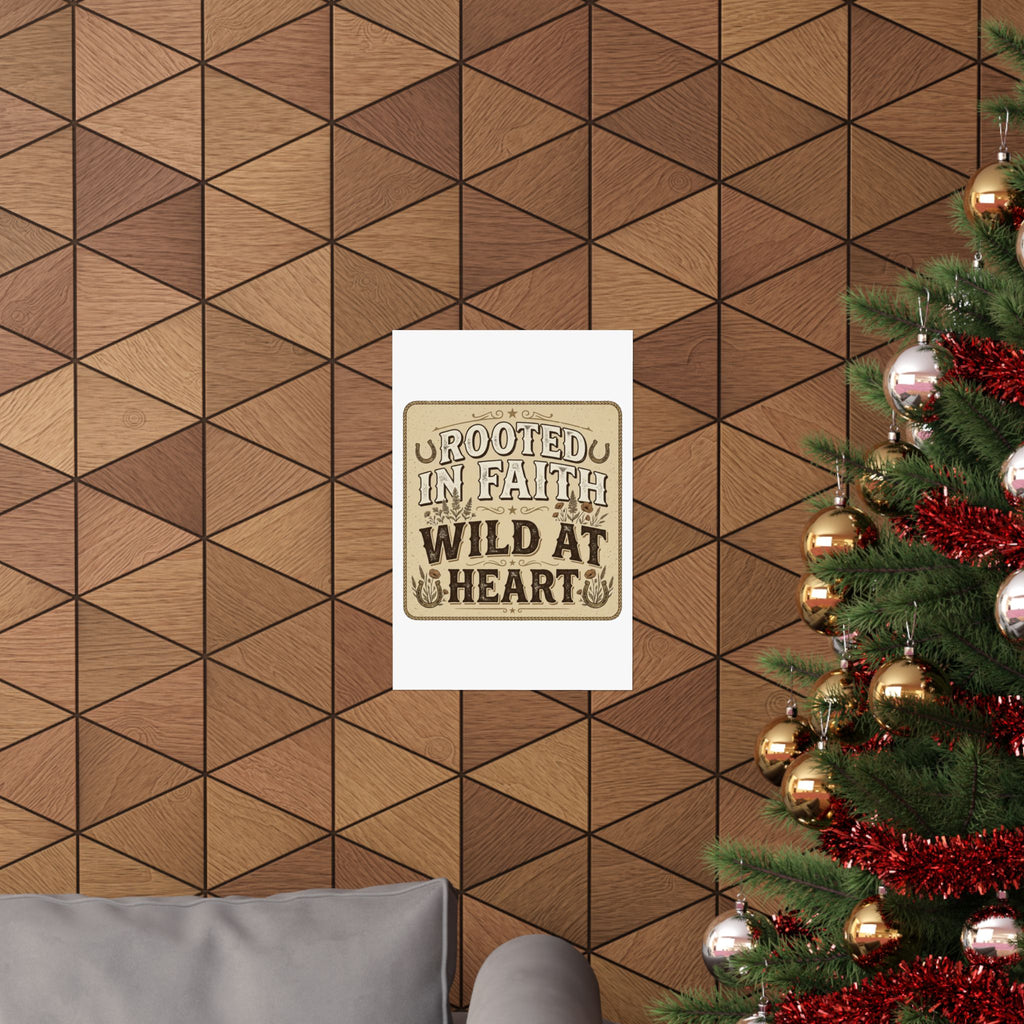 Rooted in Faith, Wild at Heart Matte Poster — Rustic Inspirational Wall Art