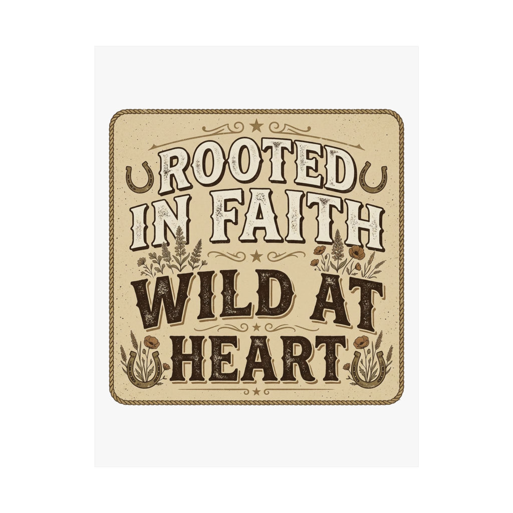 Rooted in Faith, Wild at Heart Matte Poster — Rustic Inspirational Wall Art