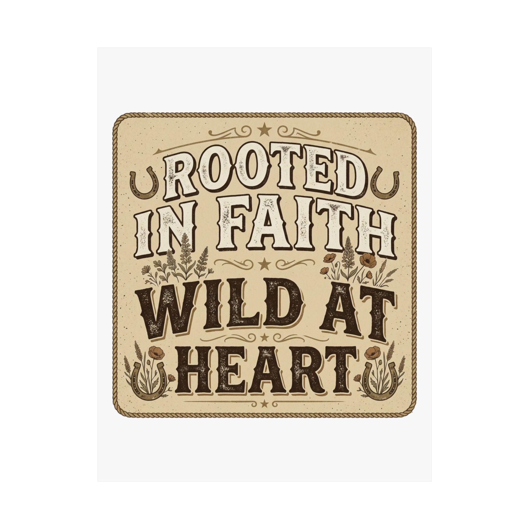 Rooted in Faith, Wild at Heart Matte Poster — Rustic Inspirational Wall Art