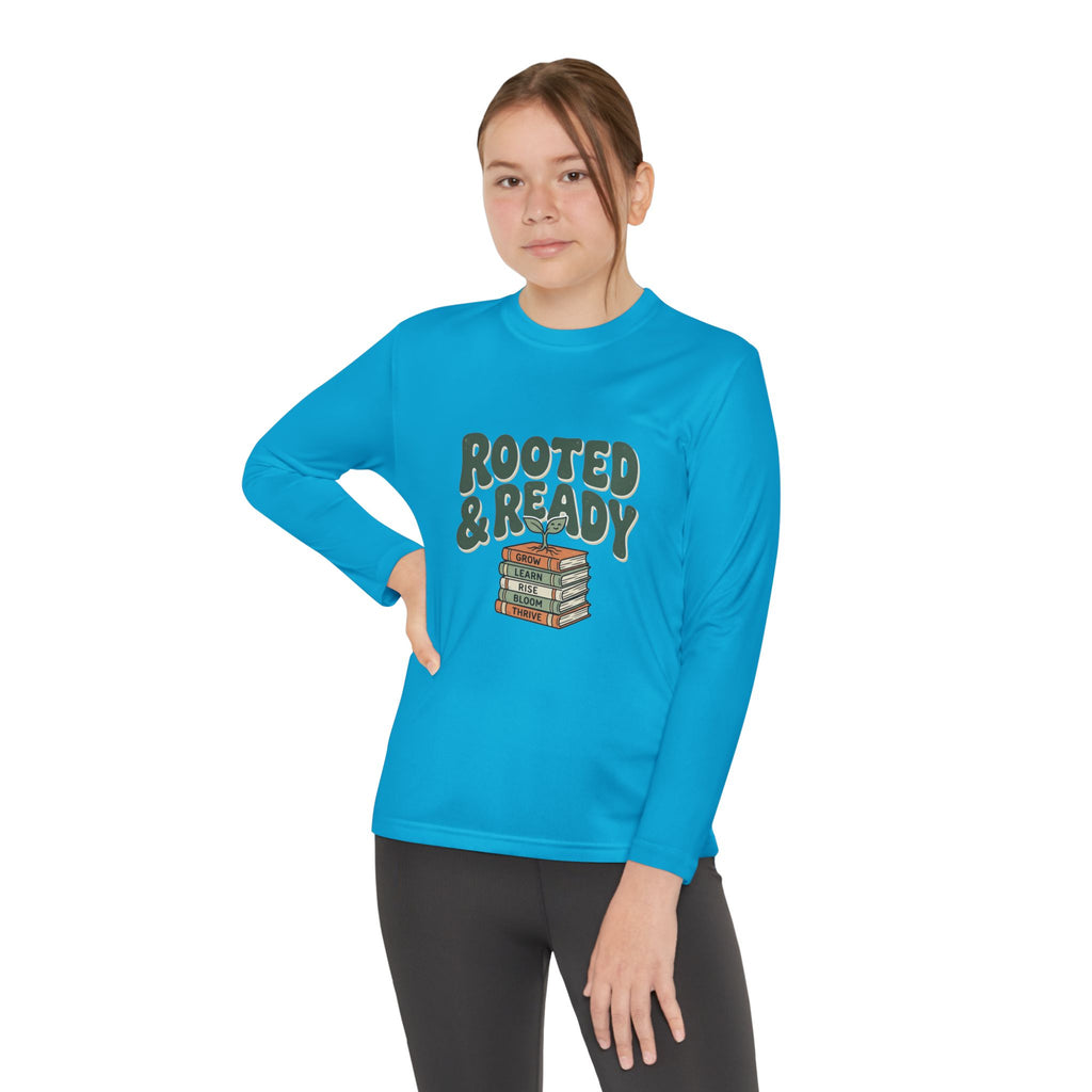 Rooted & Ready Youth Long Sleeve Tee - Stacked Books Graphic for Young Readers, Back-to-School Gift