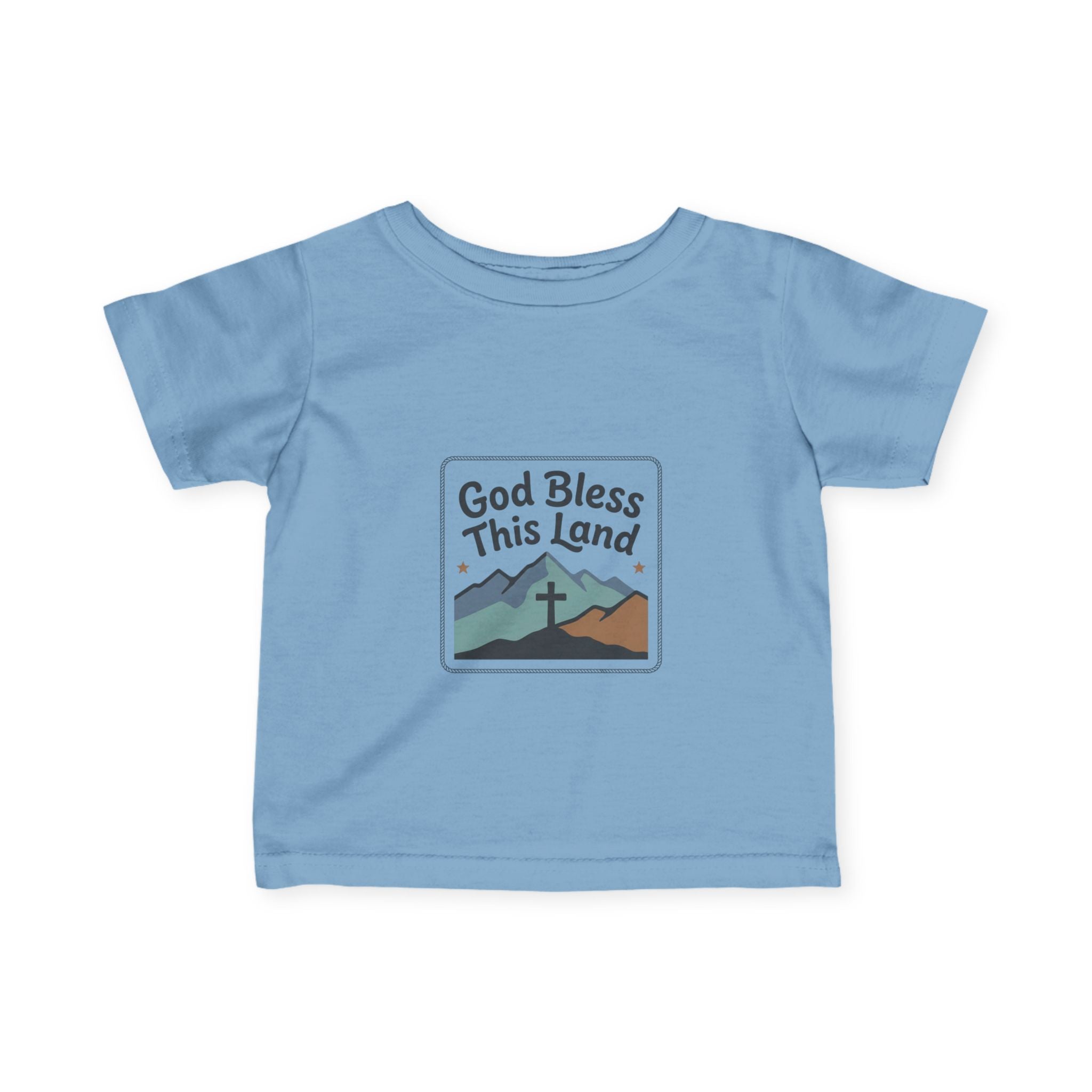 Infant Tee — "God Bless This Land" Mountain Cross Baby Shirt